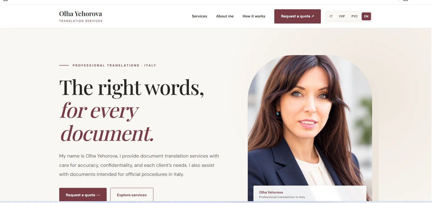 Actual homepage screenshot of OLHAYEHOROVA.US